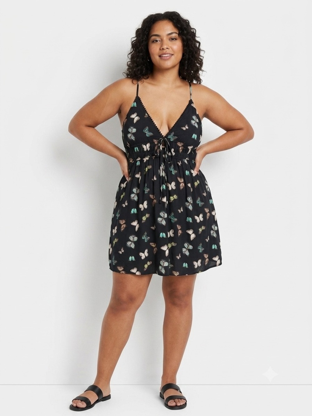 Wild Fable Butterfly Mini Dress XL NWT Black Sundress Boho Coquette Y2K